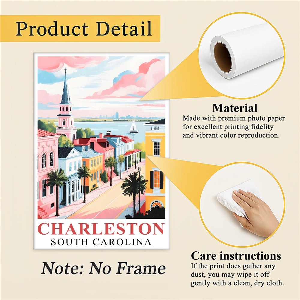 Charleston Travel Print Poster City South Carolina Southern Souvenir Wall Art Landscape Picture Suitable For Home Room Living Room Bedroom Aesthetic Decor Unframed | siriusteestore