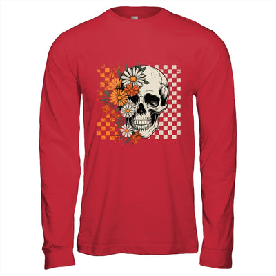Checkered Boho Floral Skull Halloween Women Spooky Season Shirt & Hoodie | siriusteestore