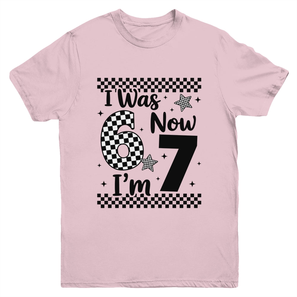 Checkered I Was 6 Now I'm 7 Birthday Seven Years Old Bday Youth Shirt | siriusteestore