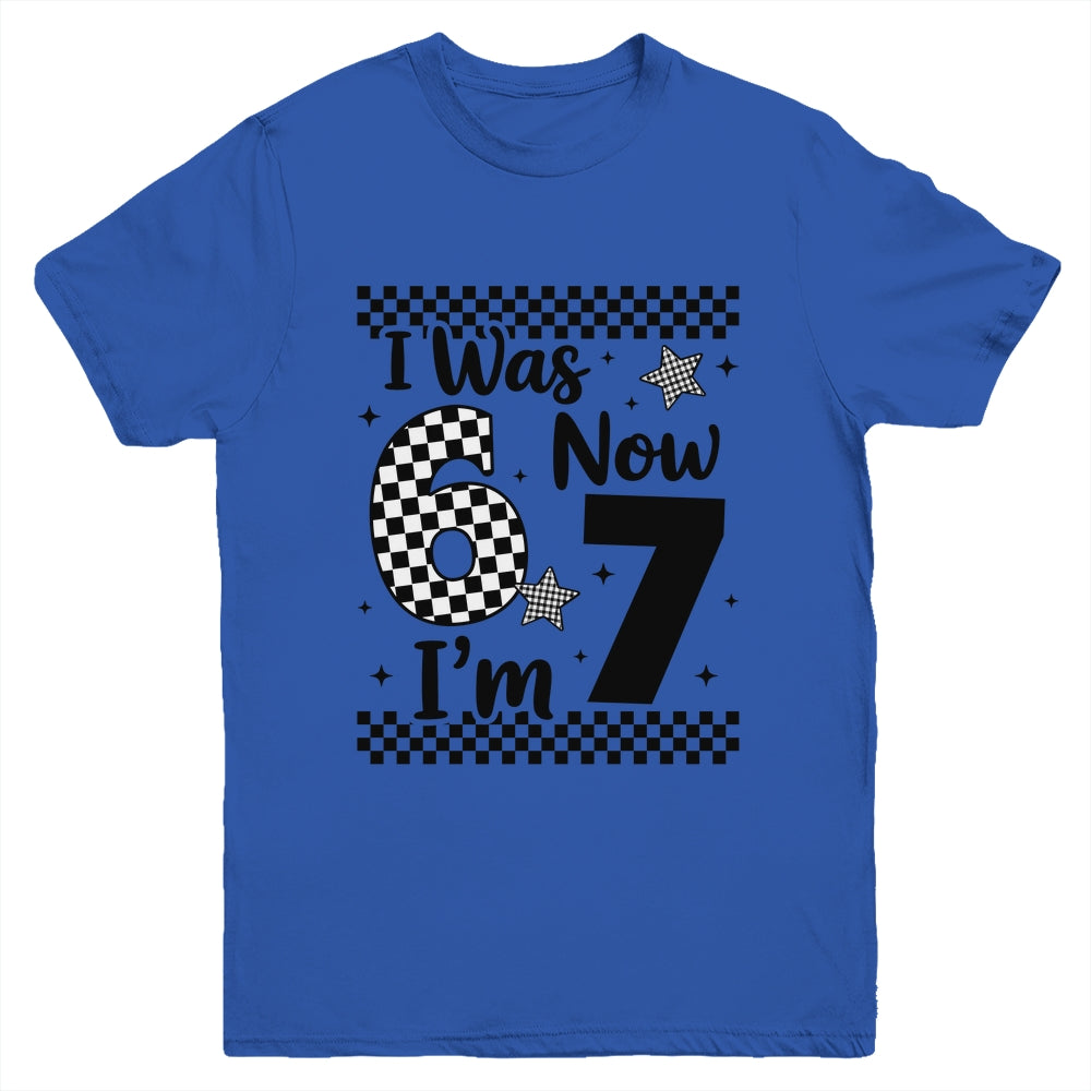 Checkered I Was 6 Now I'm 7 Birthday Seven Years Old Bday Youth Shirt | siriusteestore