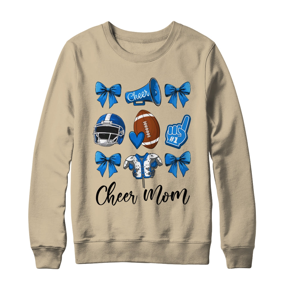 Cheer Mom Blue Women Cheerleading Football Coquette Bow Shirt & Sweatshirt | siriusteestore