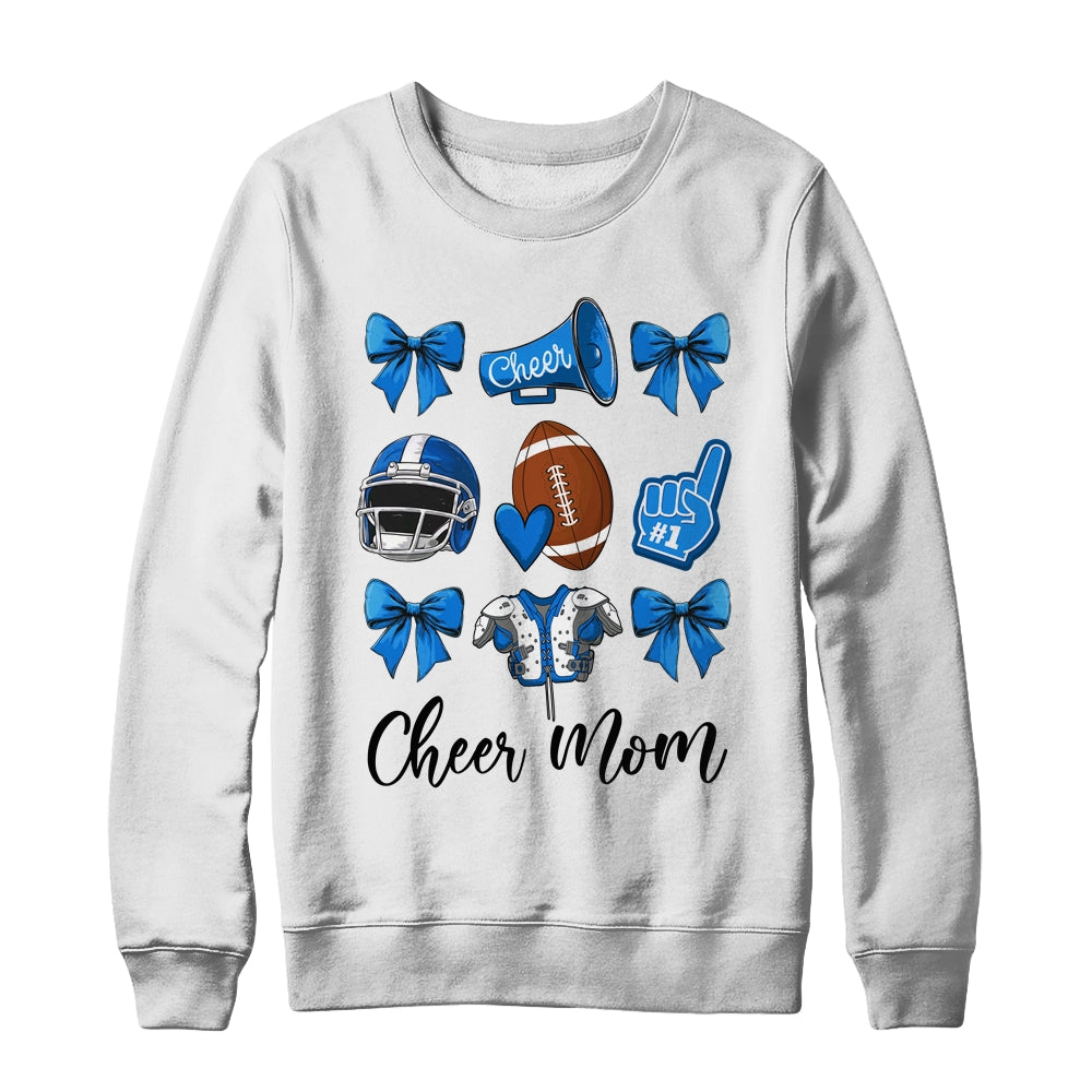 Cheer Mom Blue Women Cheerleading Football Coquette Bow Shirt & Sweatshirt | siriusteestore