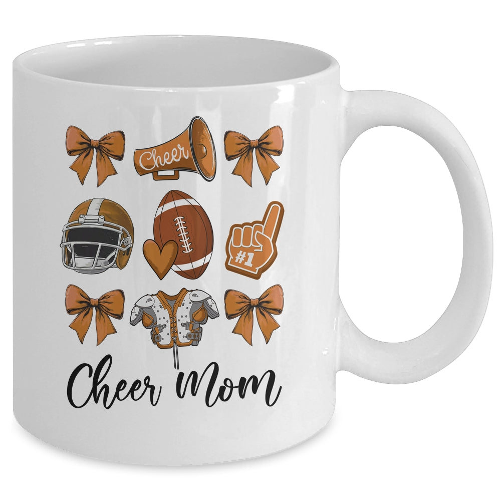 Cheer Mom Brown Women Cheerleading Football Coquette Bow Mug | siriusteestore