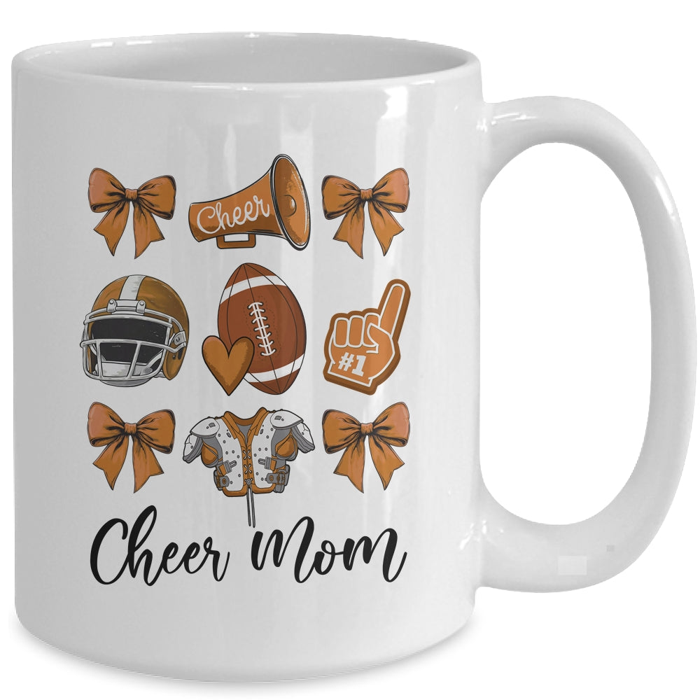 Cheer Mom Brown Women Cheerleading Football Coquette Bow Mug | siriusteestore