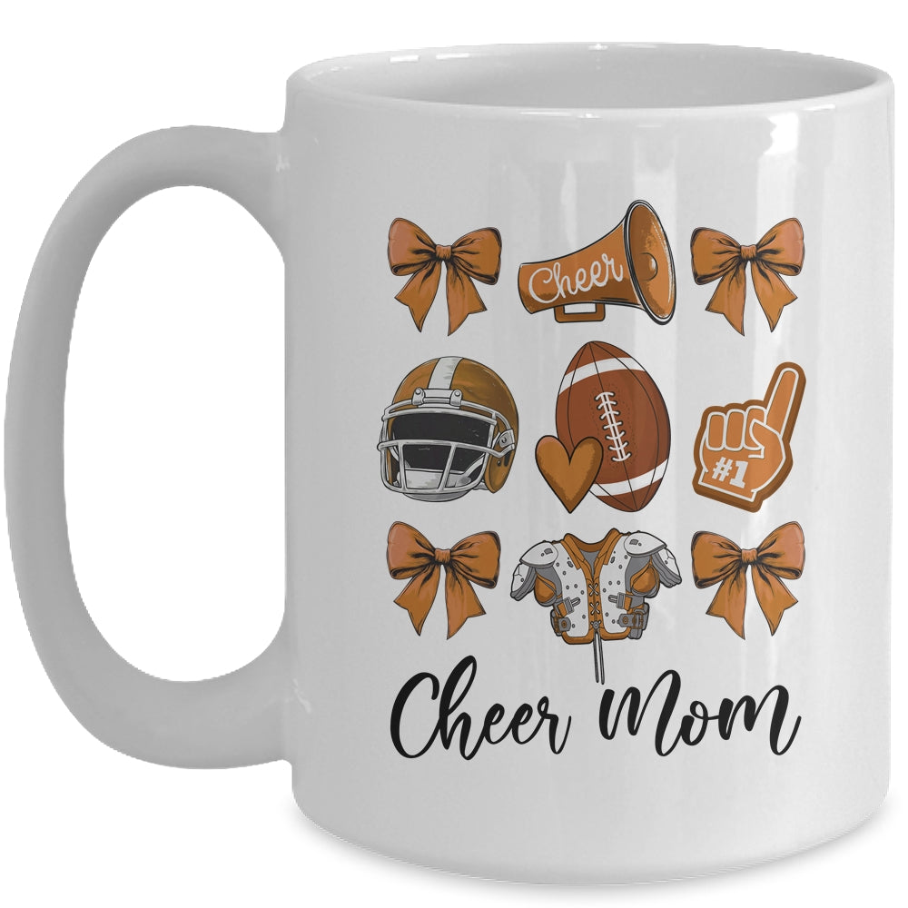 Cheer Mom Brown Women Cheerleading Football Coquette Bow Mug | siriusteestore