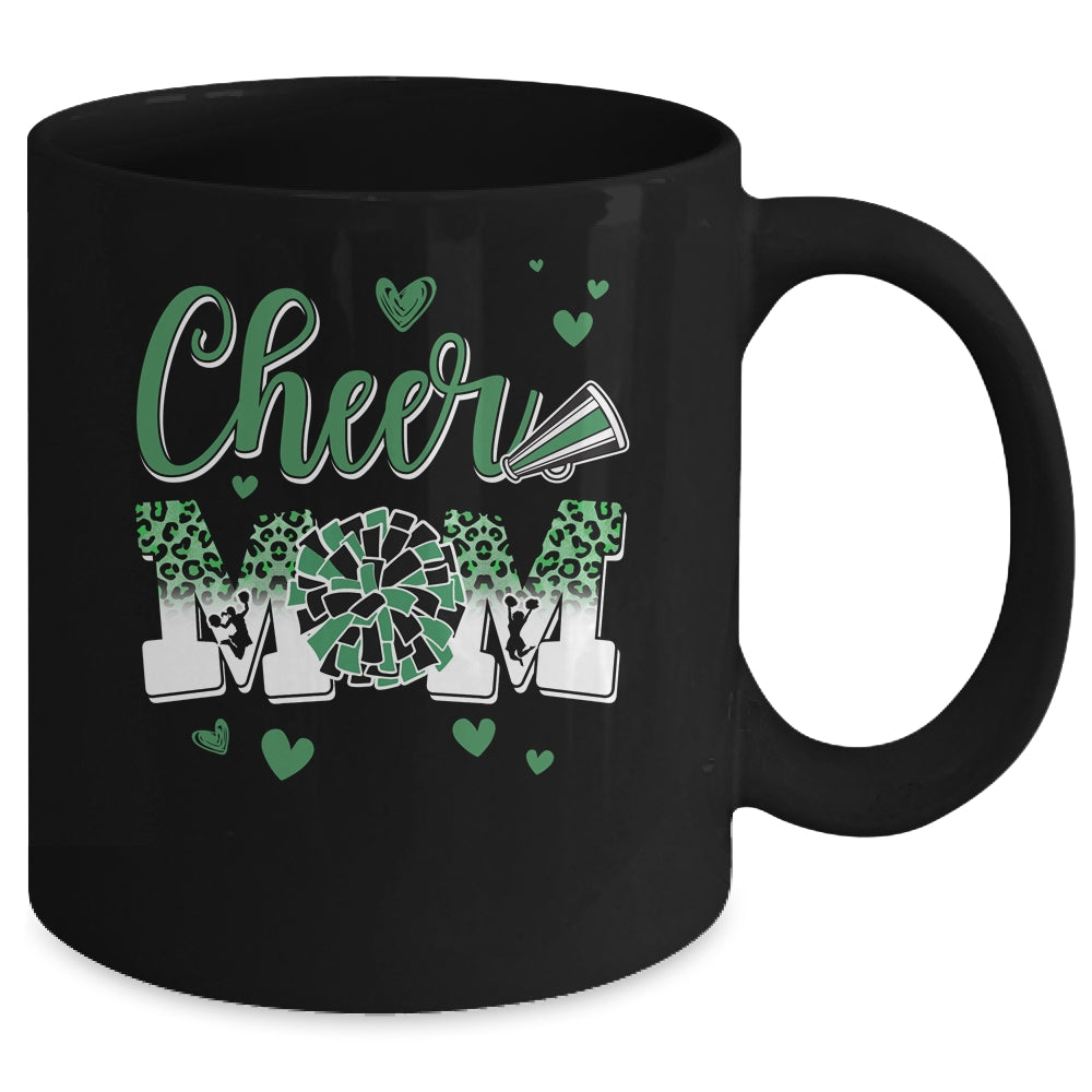 Cheer Mom Green Black White Leopard Letters Cheer Pom Poms Mug | siriusteestore