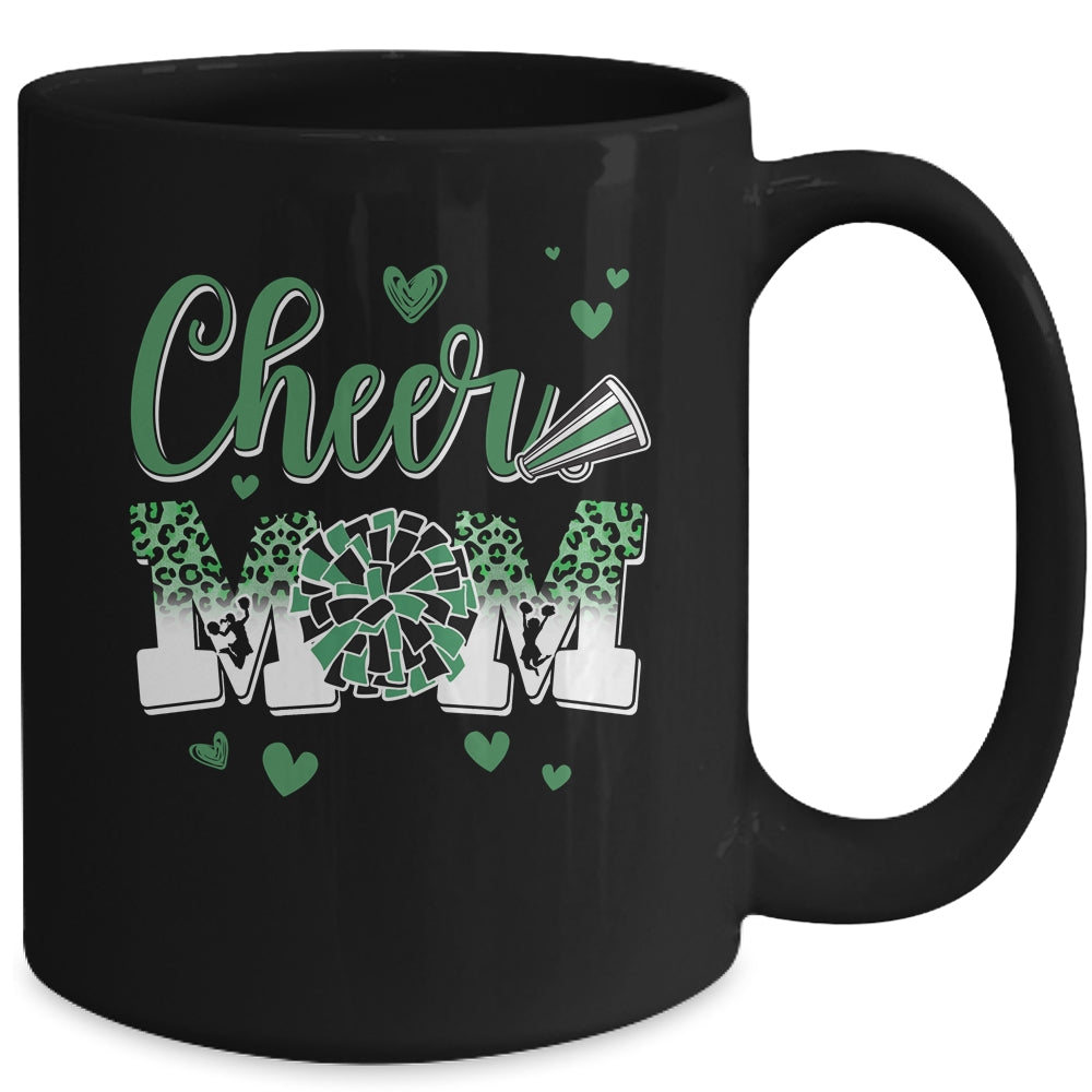 Cheer Mom Green Black White Leopard Letters Cheer Pom Poms Mug | siriusteestore