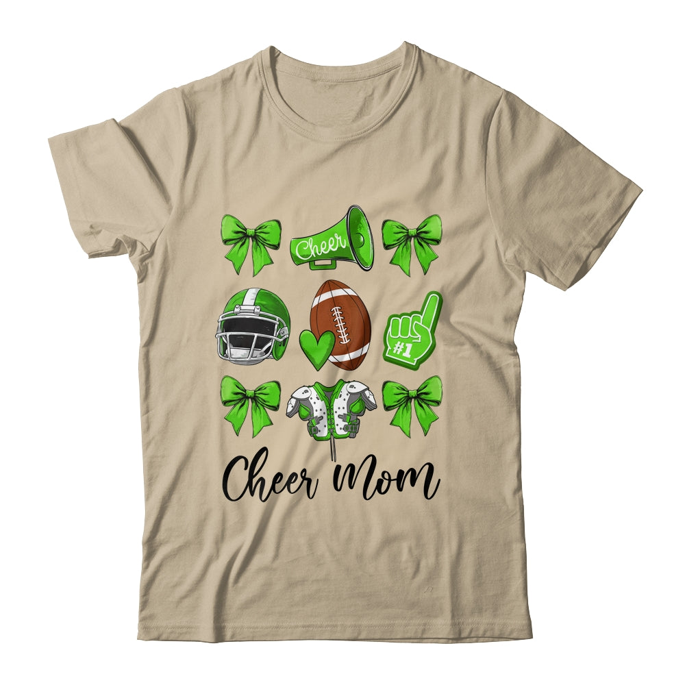 Cheer Mom Green Women Cheerleading Football Coquette Bow Shirt & Sweatshirt | siriusteestore