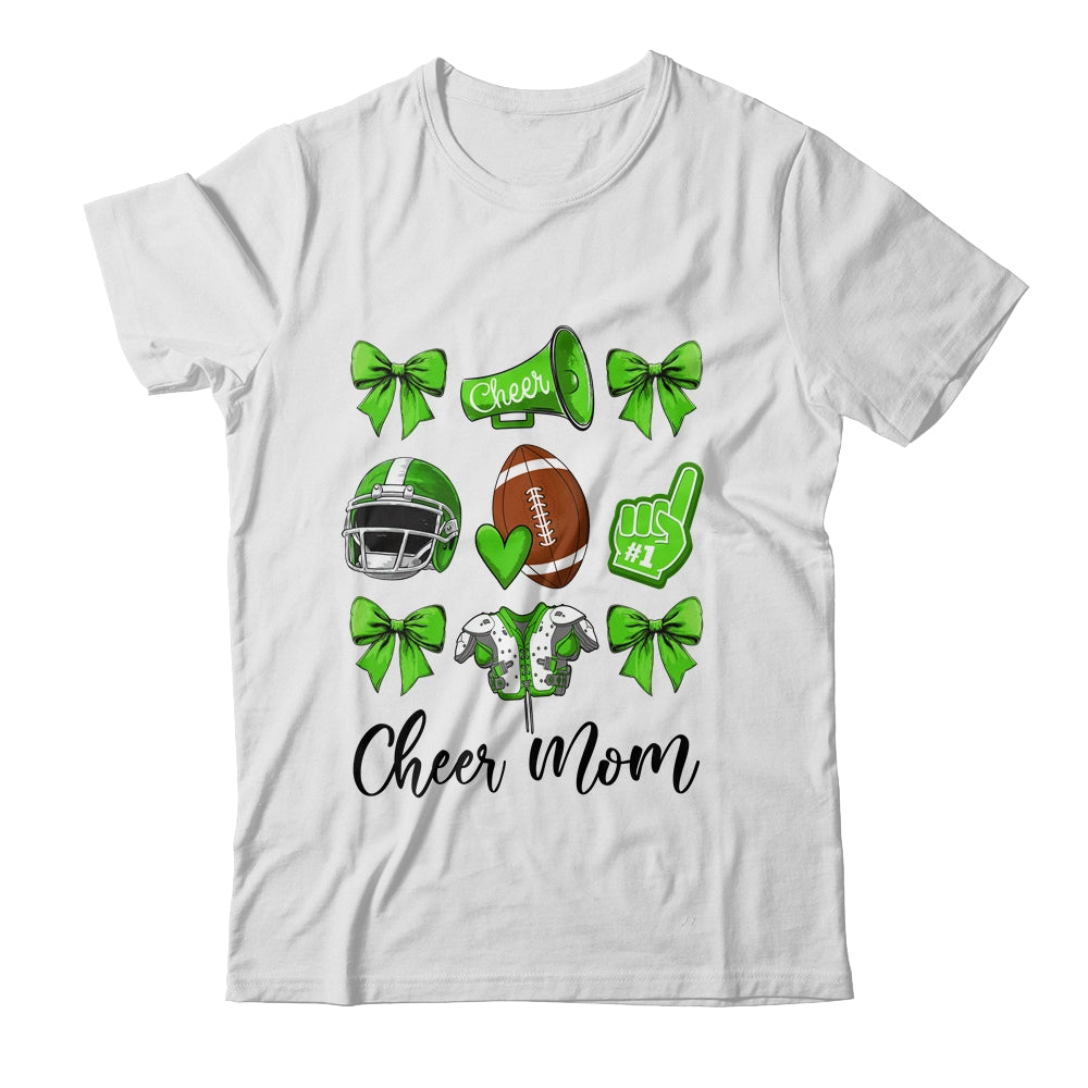 Cheer Mom Green Women Cheerleading Football Coquette Bow Shirt & Sweatshirt | siriusteestore