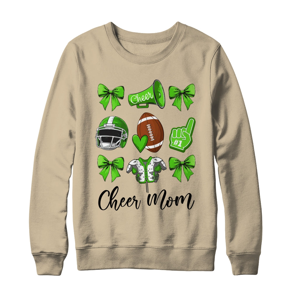 Cheer Mom Green Women Cheerleading Football Coquette Bow Shirt & Sweatshirt | siriusteestore