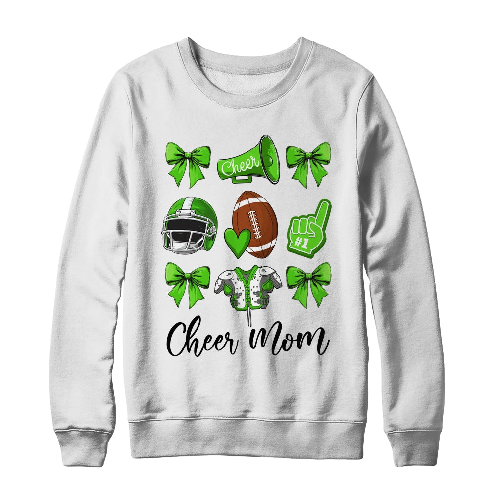 Cheer Mom Green Women Cheerleading Football Coquette Bow Shirt & Sweatshirt | siriusteestore