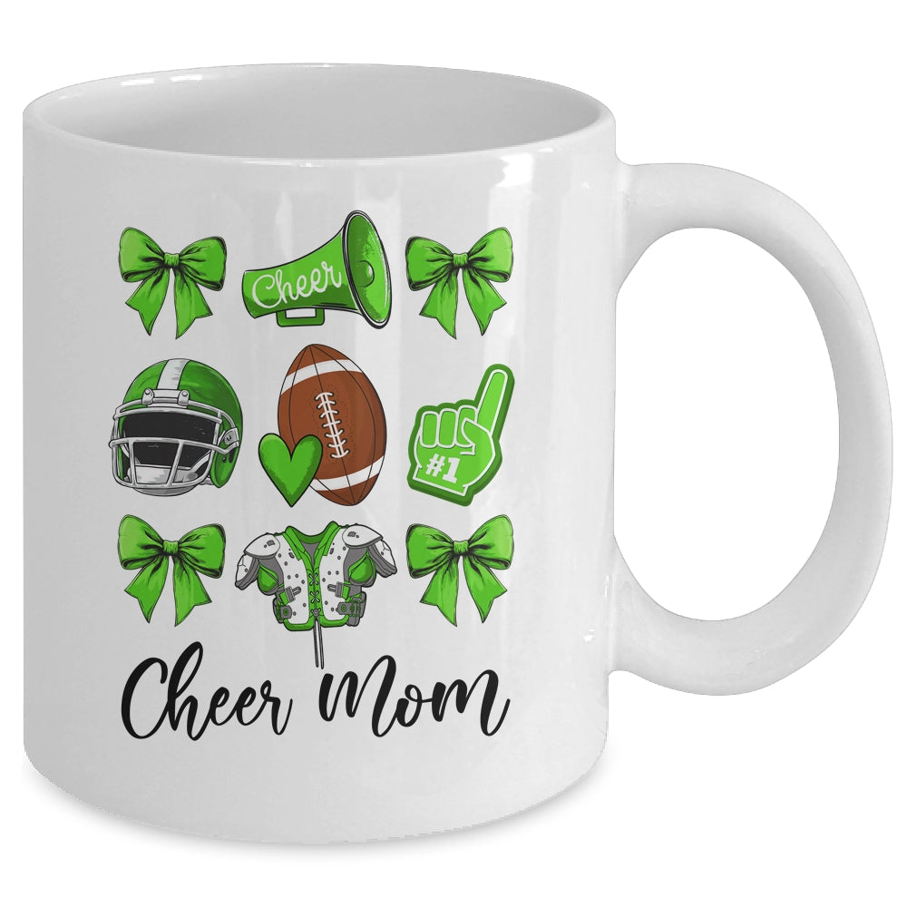 Cheer Mom Green Women Cheerleading Football Coquette Bow Mug | siriusteestore