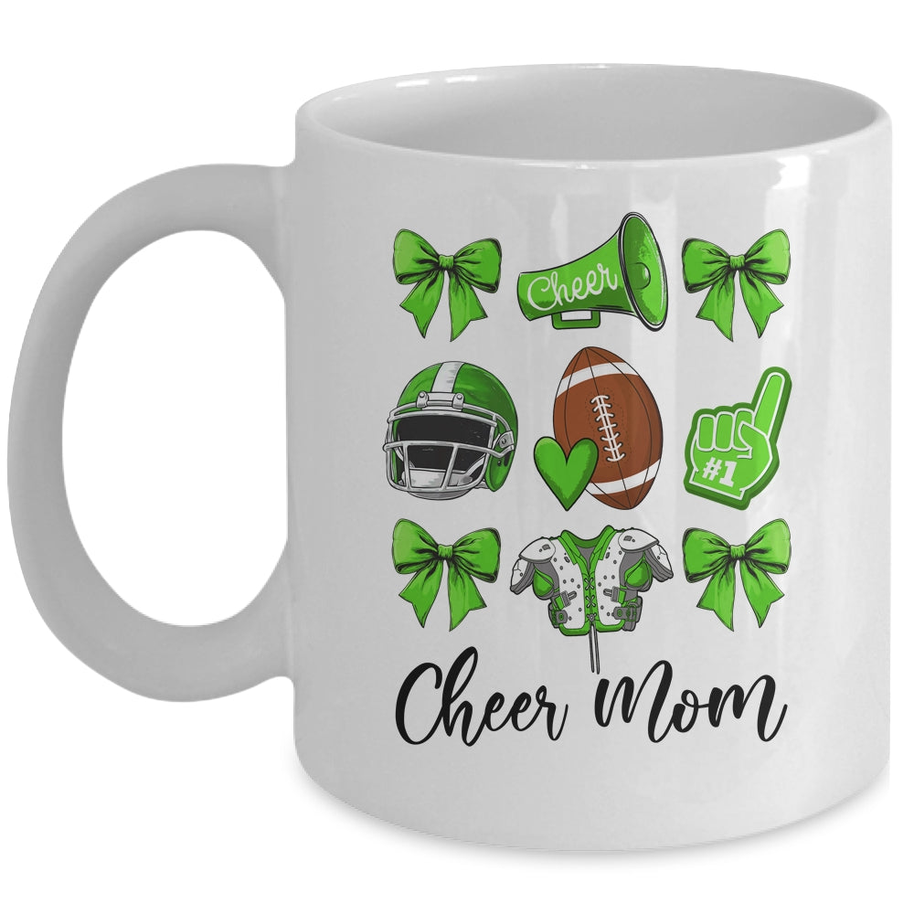 Cheer Mom Green Women Cheerleading Football Coquette Bow Mug | siriusteestore