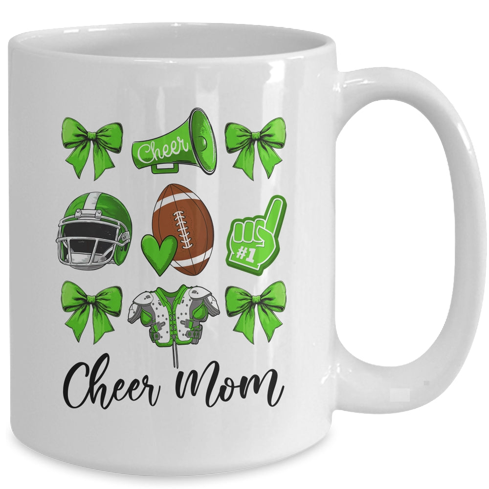 Cheer Mom Green Women Cheerleading Football Coquette Bow Mug | siriusteestore