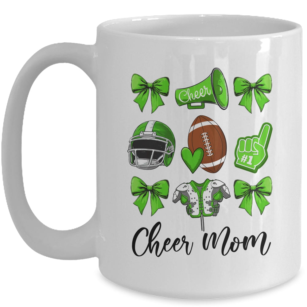 Cheer Mom Green Women Cheerleading Football Coquette Bow Mug | siriusteestore