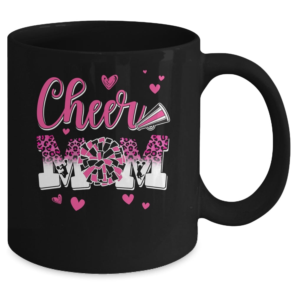 Cheer Mom Pink Black White Leopard Letters Cheer Pom Poms Mug | siriusteestore
