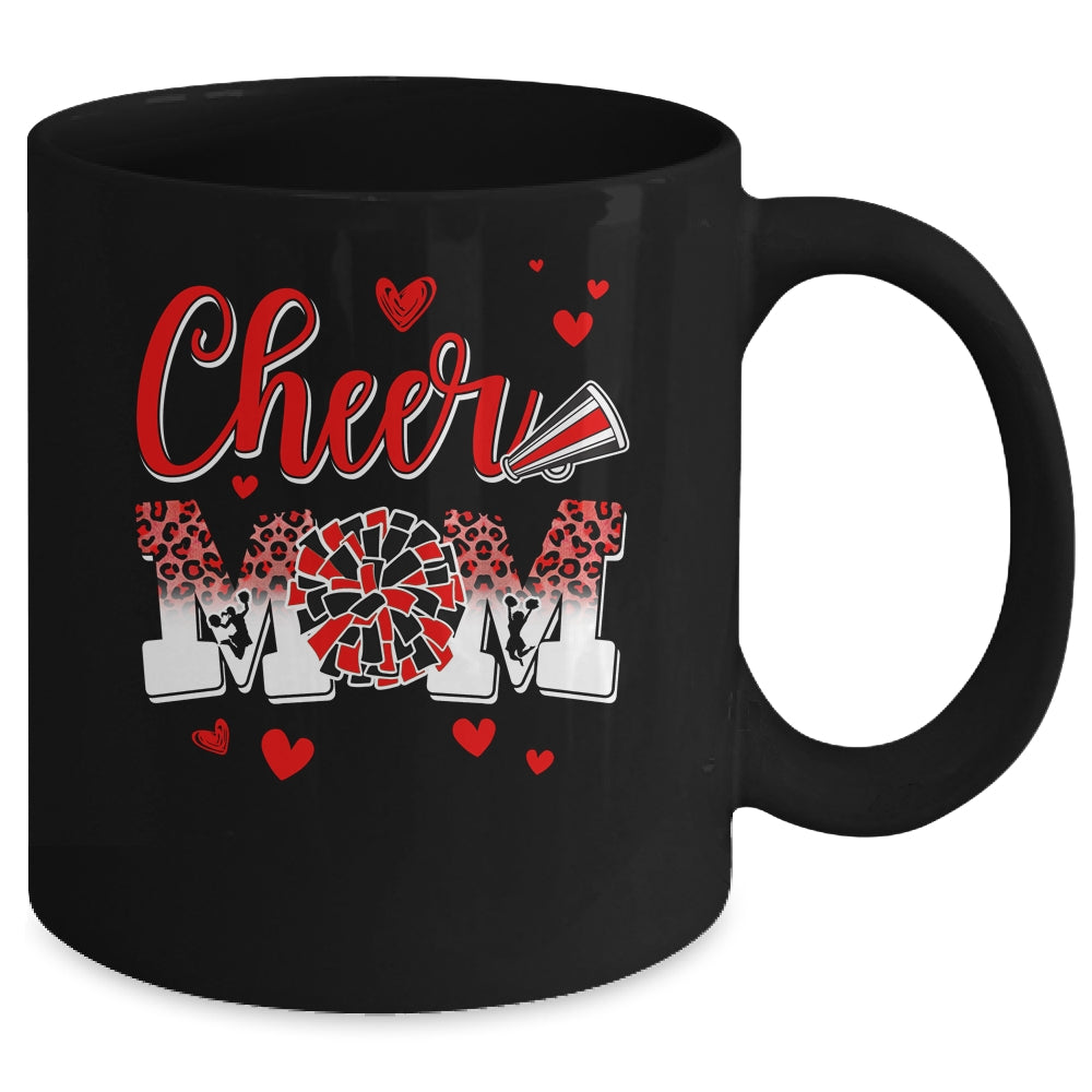 Cheer Mom Red Black White Leopard Letters Cheer Pom Poms Mug | siriusteestore