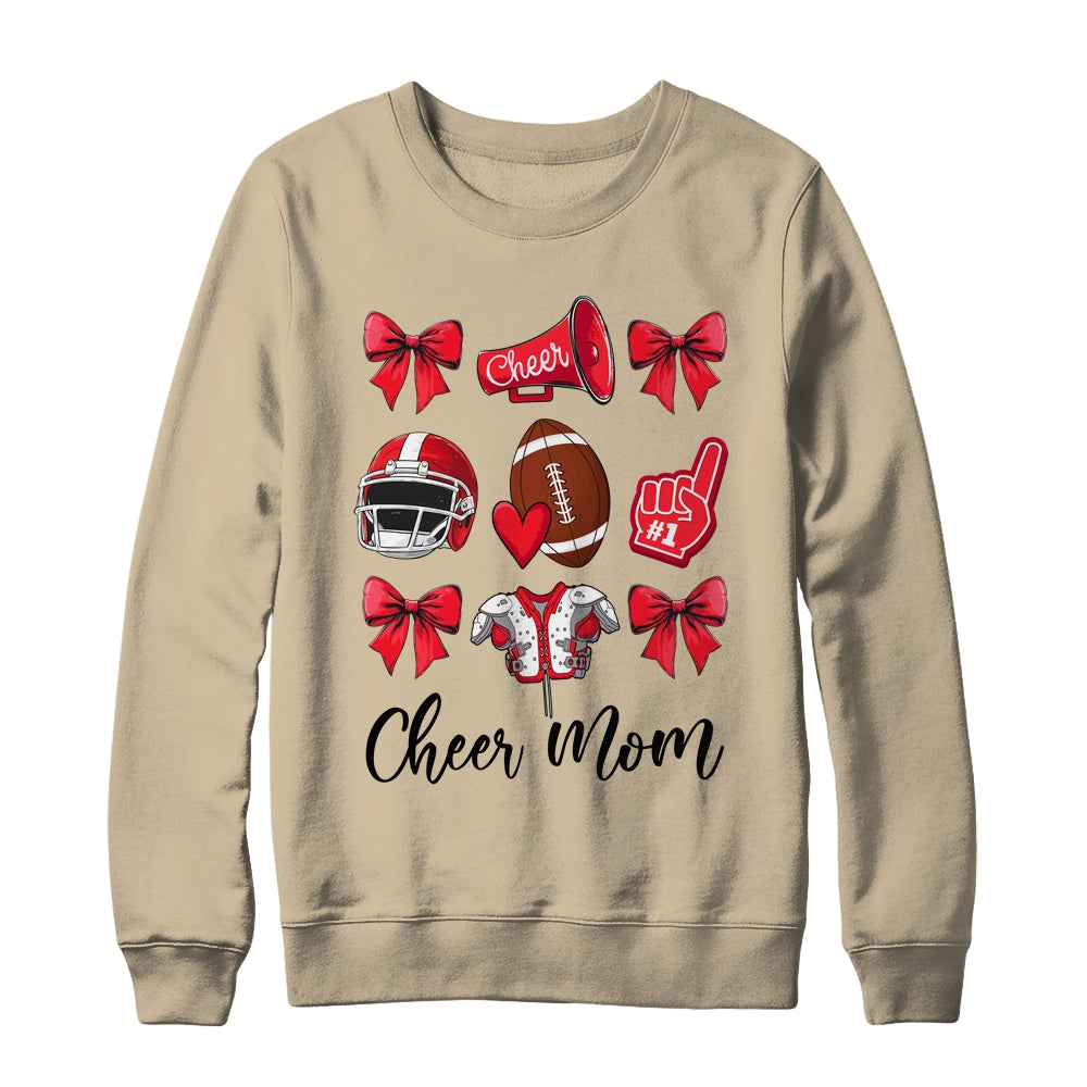 Cheer Mom Red Women Cheerleading Football Coquette Bow Shirt & Sweatshirt | siriusteestore