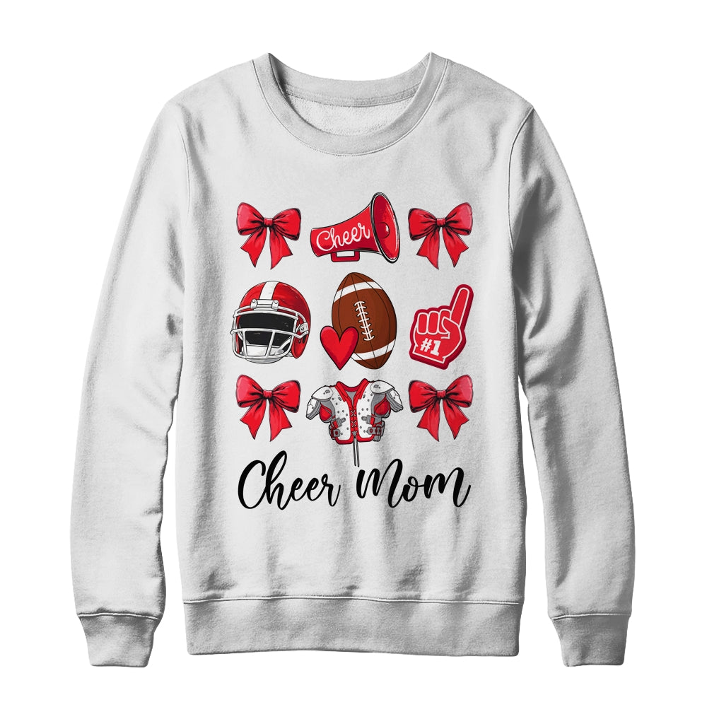 Cheer Mom Red Women Cheerleading Football Coquette Bow Shirt & Sweatshirt | siriusteestore