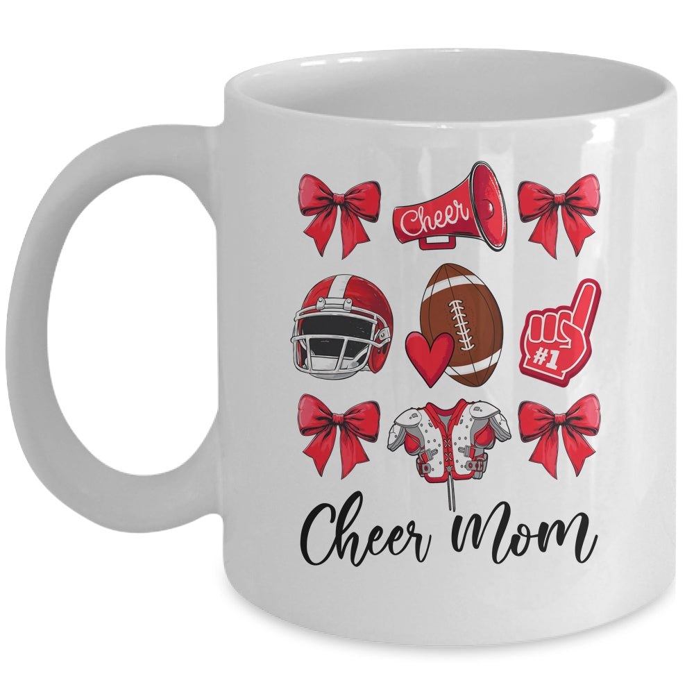 Cheer Mom Red Women Cheerleading Football Coquette Bow Mug | siriusteestore