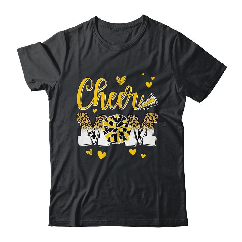 Cheer Mom Yellow Black White Leopard Letters Cheer Pom Poms Shirt & Tank Top | siriusteestore