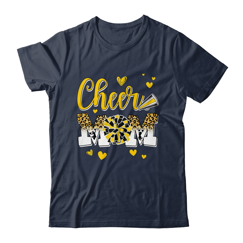 Cheer Mom Yellow Black White Leopard Letters Cheer Pom Poms Shirt & Tank Top | siriusteestore