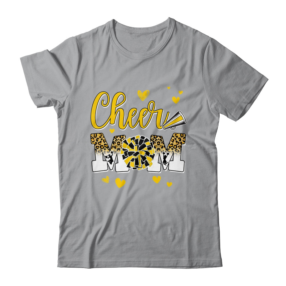 Cheer Mom Yellow Black White Leopard Letters Cheer Pom Poms Shirt & Tank Top | siriusteestore