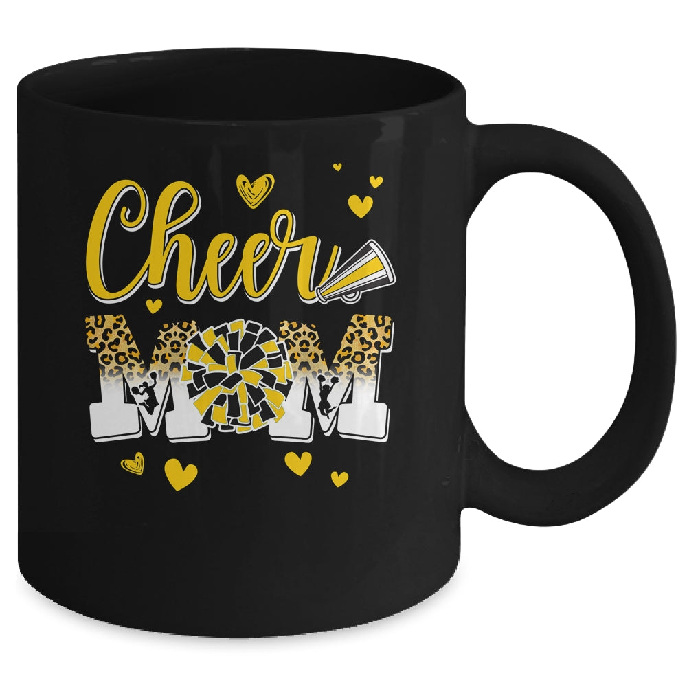 Cheer Mom Yellow Black White Leopard Letters Cheer Pom Poms Mug | siriusteestore
