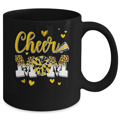 Cheer Mom Yellow Black White Leopard Letters Cheer Pom Poms Mug | siriusteestore
