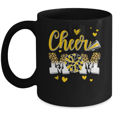 Cheer Mom Yellow Black White Leopard Letters Cheer Pom Poms Mug | siriusteestore