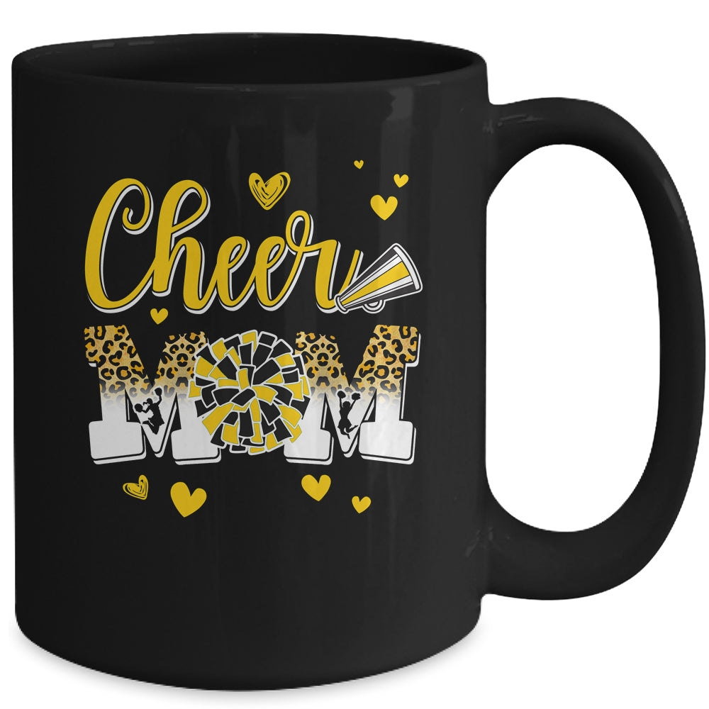 Cheer Mom Yellow Black White Leopard Letters Cheer Pom Poms Mug | siriusteestore
