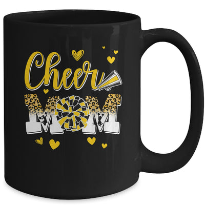Cheer Mom Yellow Black White Leopard Letters Cheer Pom Poms Mug | siriusteestore
