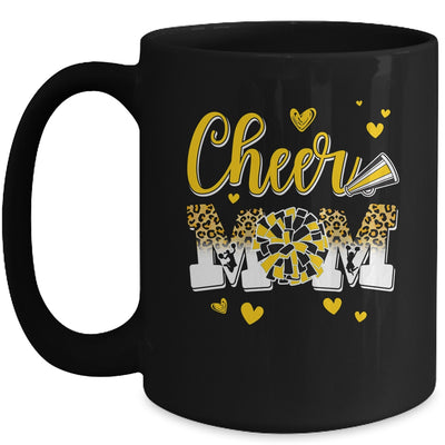 Cheer Mom Yellow Black White Leopard Letters Cheer Pom Poms Mug | siriusteestore