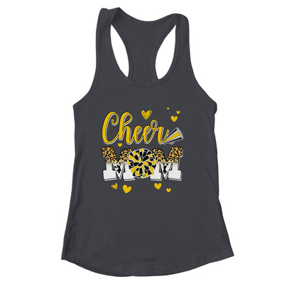 Cheer Mom Yellow Black White Leopard Letters Cheer Pom Poms Shirt & Tank Top | siriusteestore