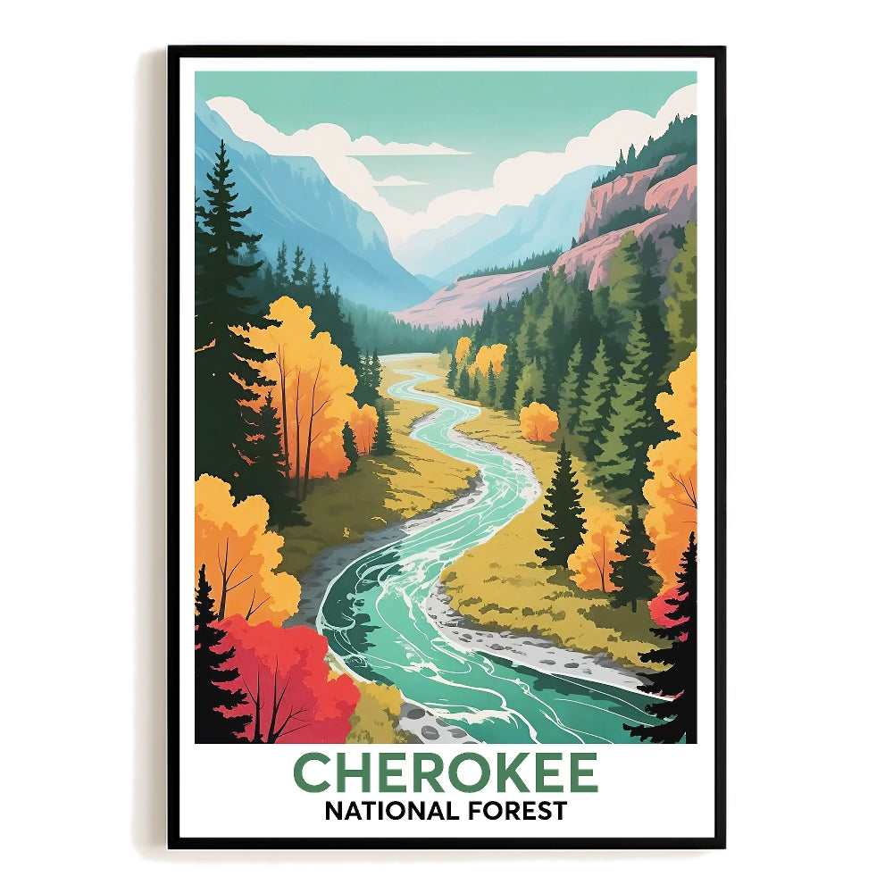 Cherokee National Forest Vintage Travel Poster Vibrant Autumn Souvenir Wall Art Landscape Prints Paintings Picture For Home Living Room Office Bedroom Decor Unframed | siriusteestore