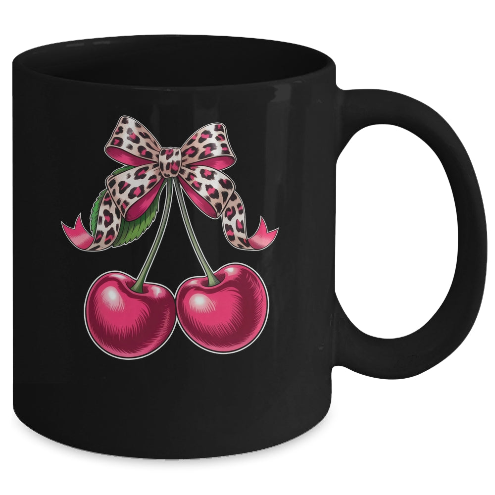 Cherry Fruit Kawaii Cherry Cherries Leopard Coquette Bow Mug | siriusteestore