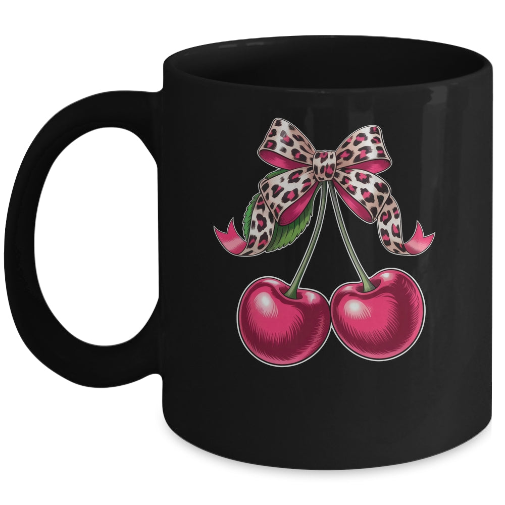 Cherry Fruit Kawaii Cherry Cherries Leopard Coquette Bow Mug | siriusteestore