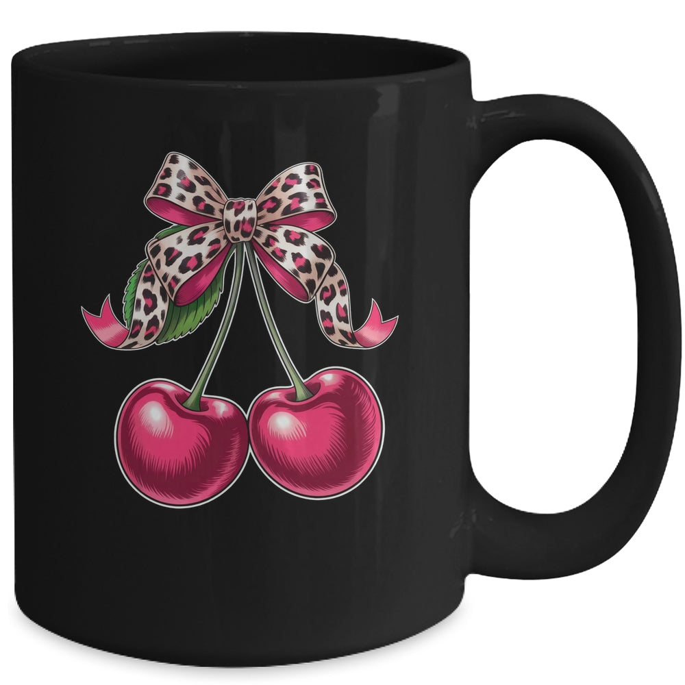 Cherry Fruit Kawaii Cherry Cherries Leopard Coquette Bow Mug | siriusteestore