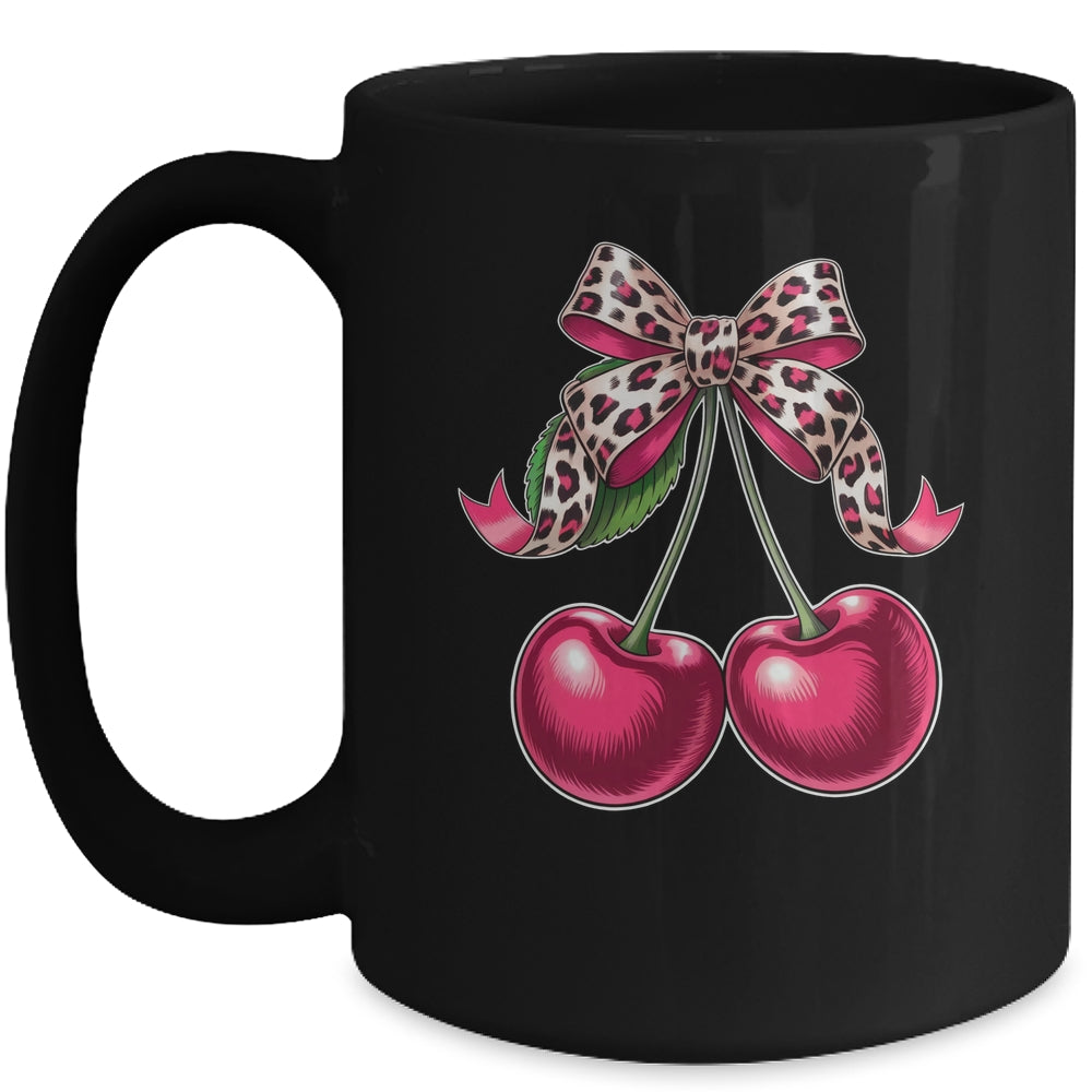 Cherry Fruit Kawaii Cherry Cherries Leopard Coquette Bow Mug | siriusteestore