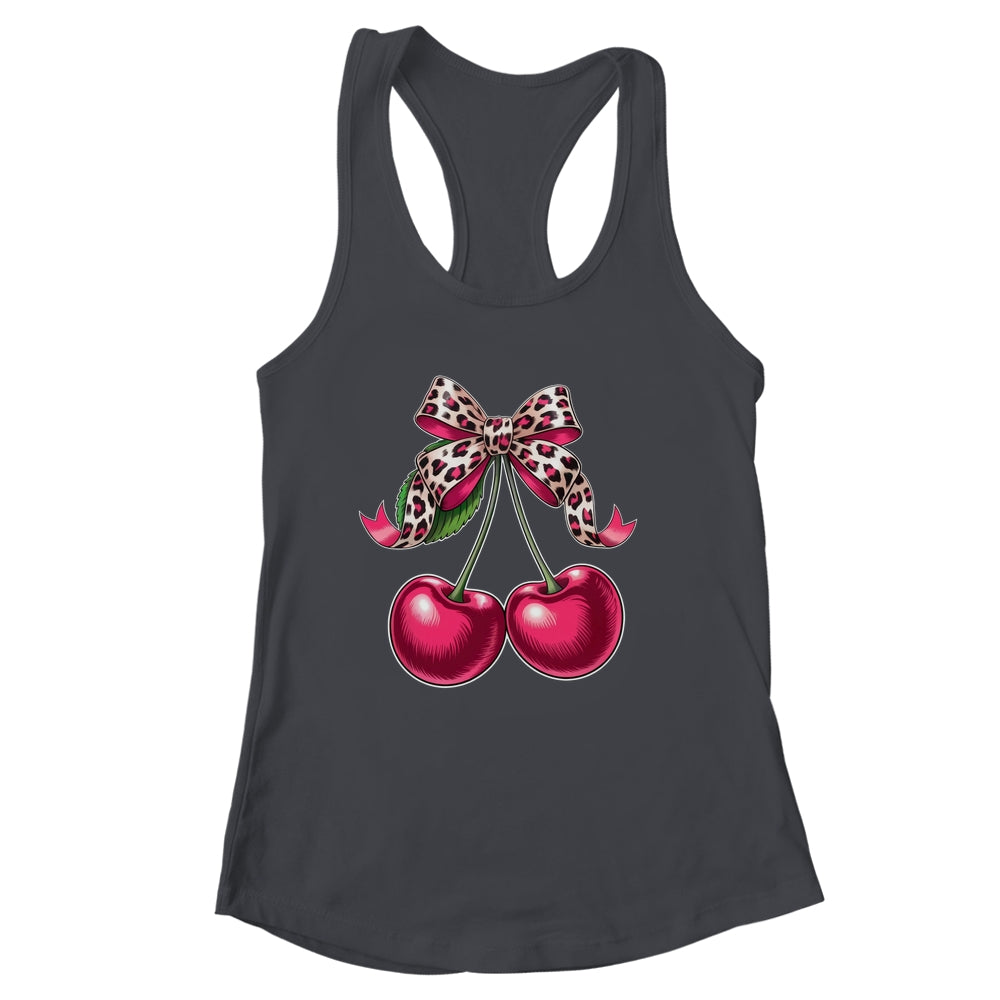Cherry Fruit Kawaii Cherry Cherries Leopard Coquette Bow Shirt & Tank Top | siriusteestore