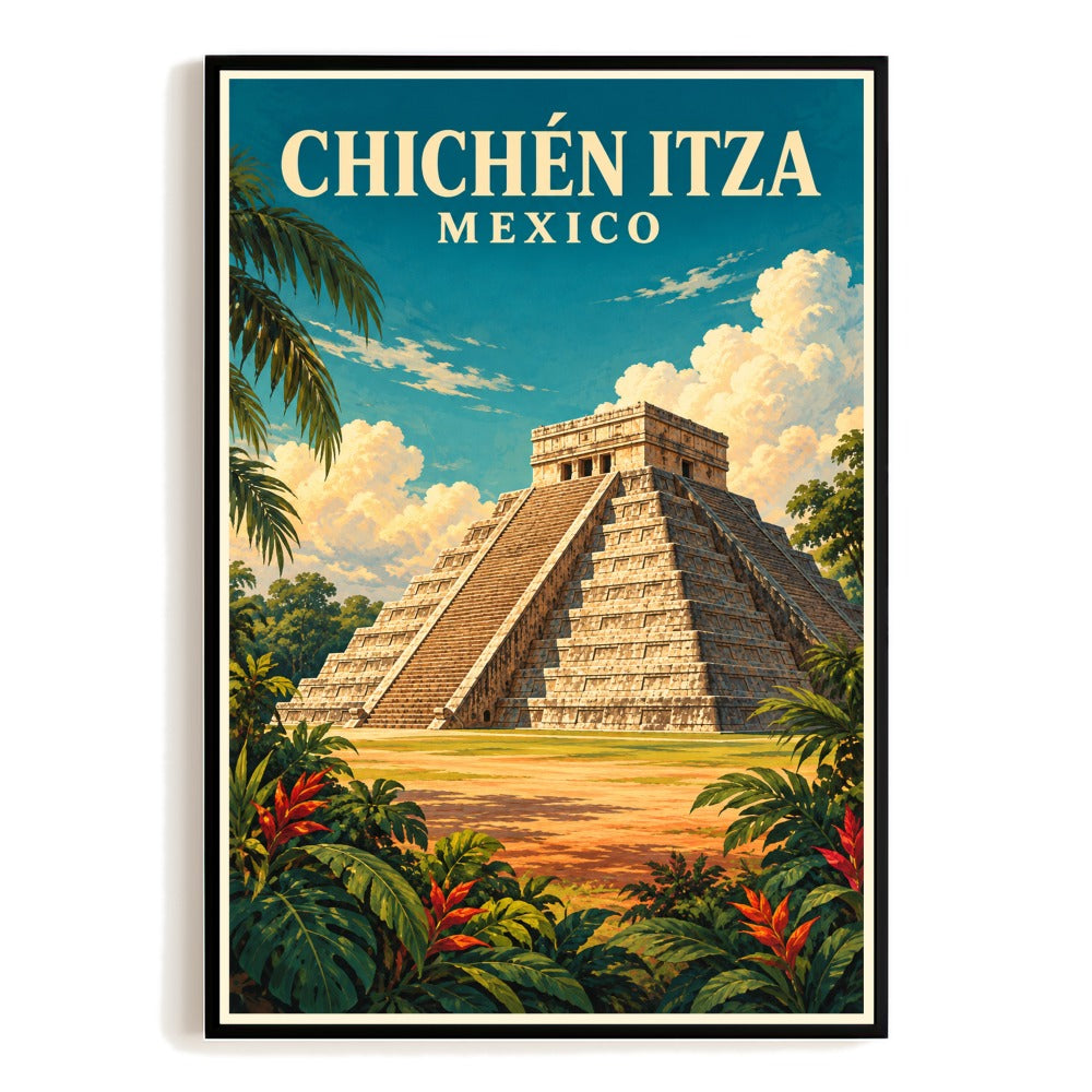 Chichen Itza Mexico Mayan Pyramid Travel Poster Vintage Archaeological Landmark Wall Art Print Ancient Culture Decor For Home Living Room Office Bedroom Gift Unframed | siriusteestore