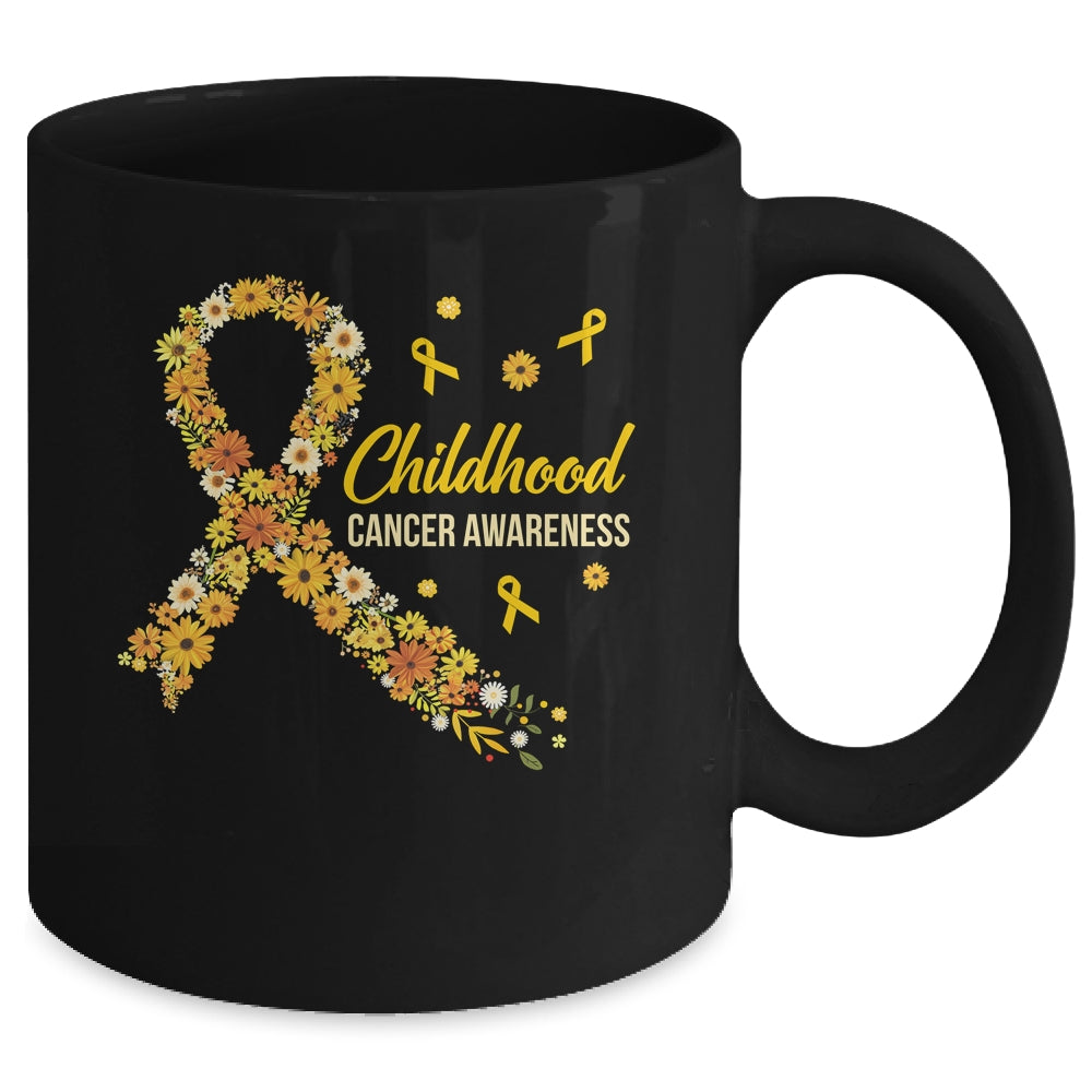 Childhood Cancer Awareness Gold Ribbon Support Hippie Flower Mug | siriusteestore