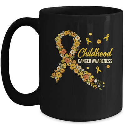 Childhood Cancer Awareness Gold Ribbon Support Hippie Flower Mug | siriusteestore