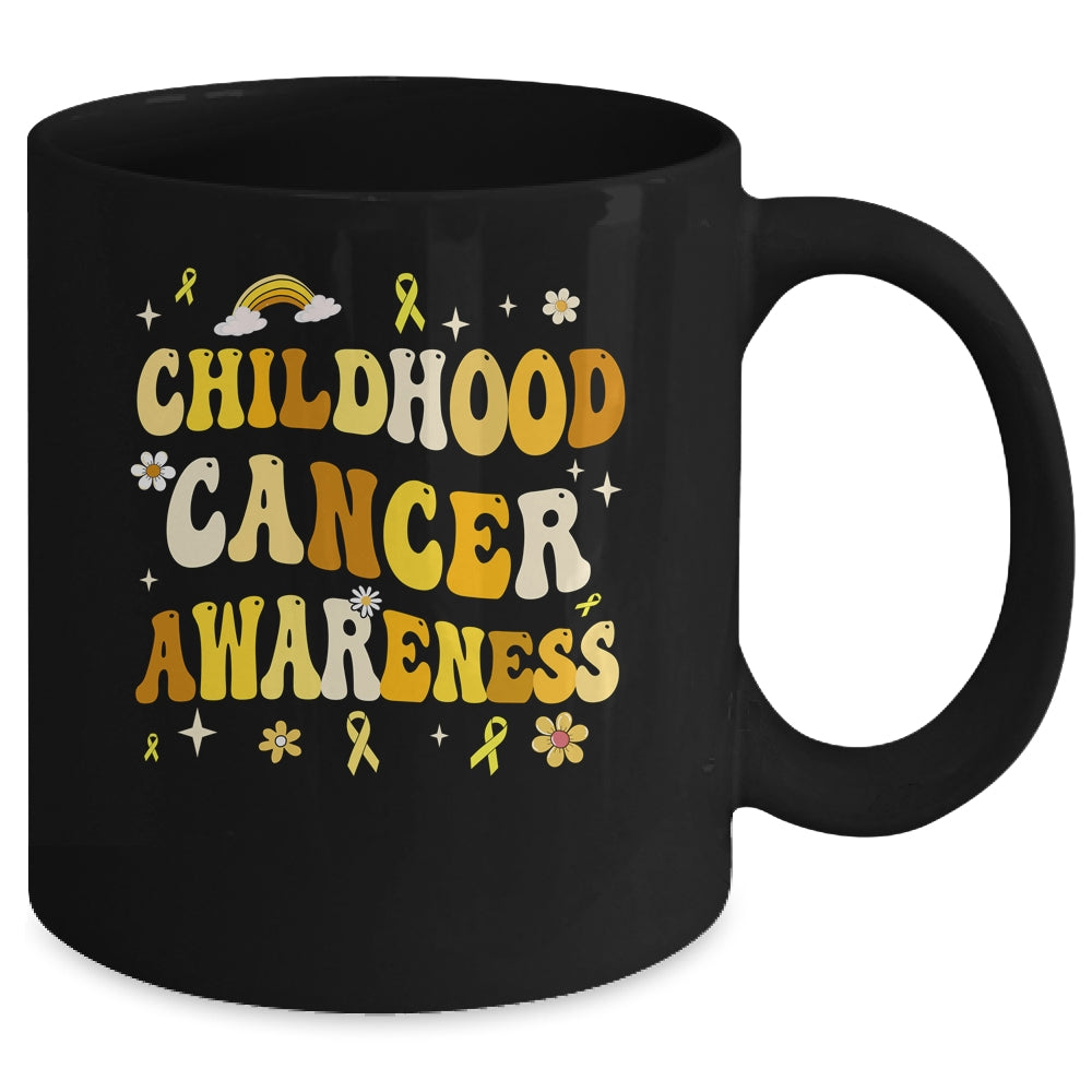 Childhood Cancer Awareness Hippie Flower Gold Ribbon Support Mug | siriusteestore