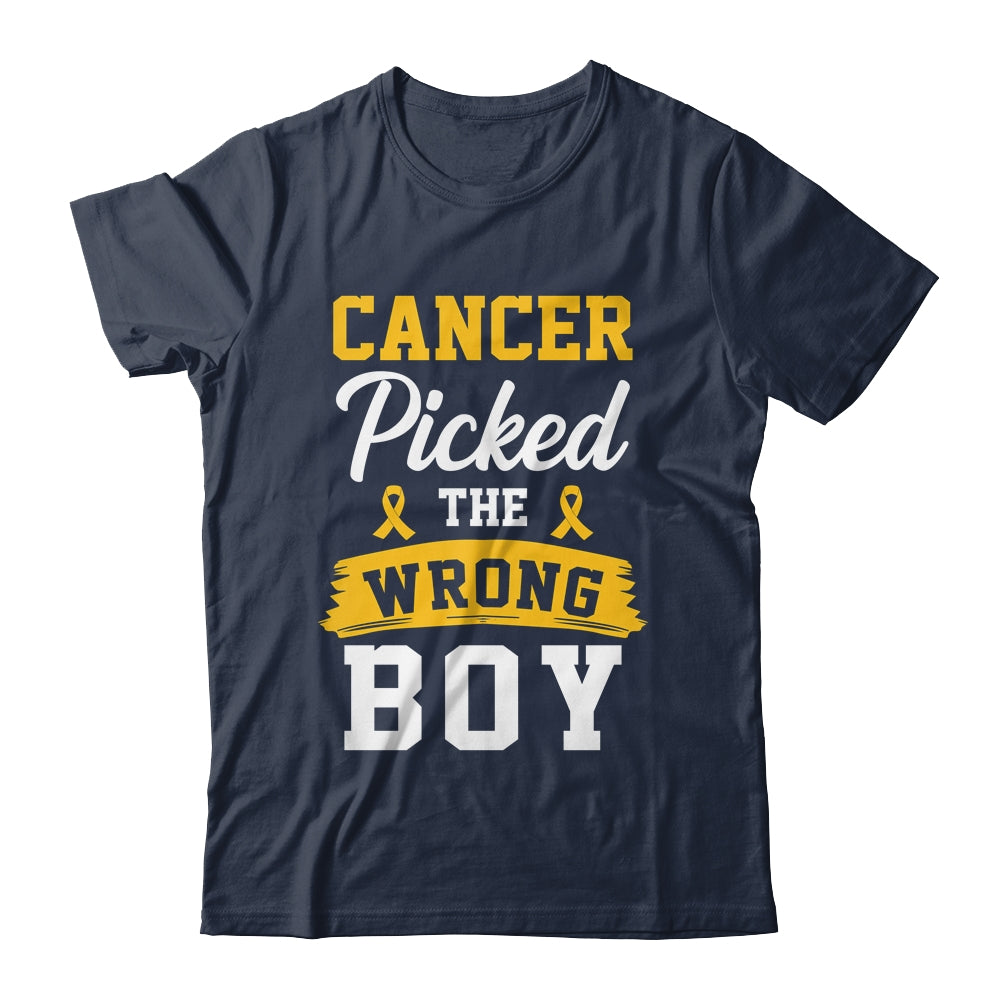 Childhood Cancer Picked The Wrong Boy Awareness Ribbon Kids Shirt & Hoodie | siriusteestore