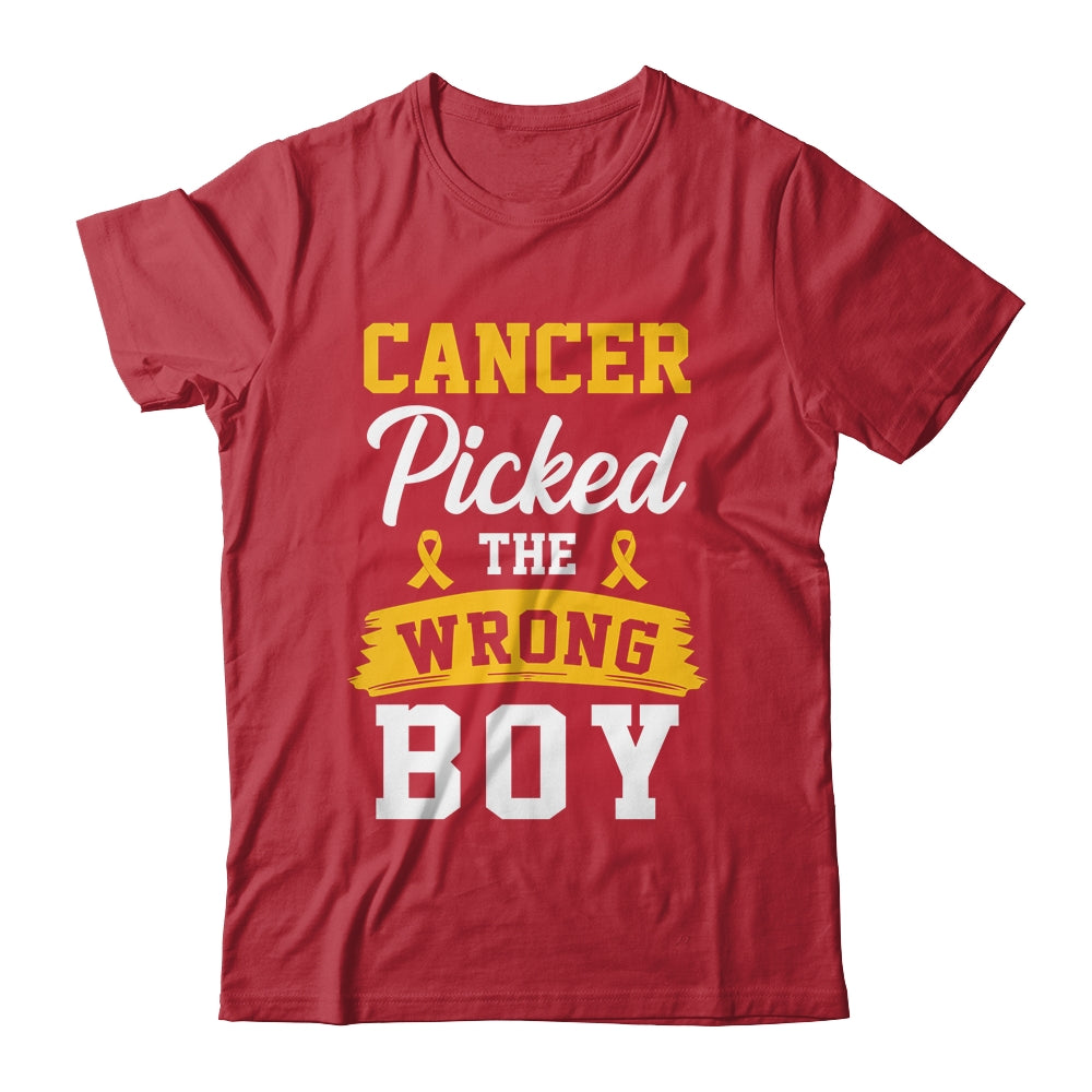 Childhood Cancer Picked The Wrong Boy Awareness Ribbon Kids Shirt & Hoodie | siriusteestore