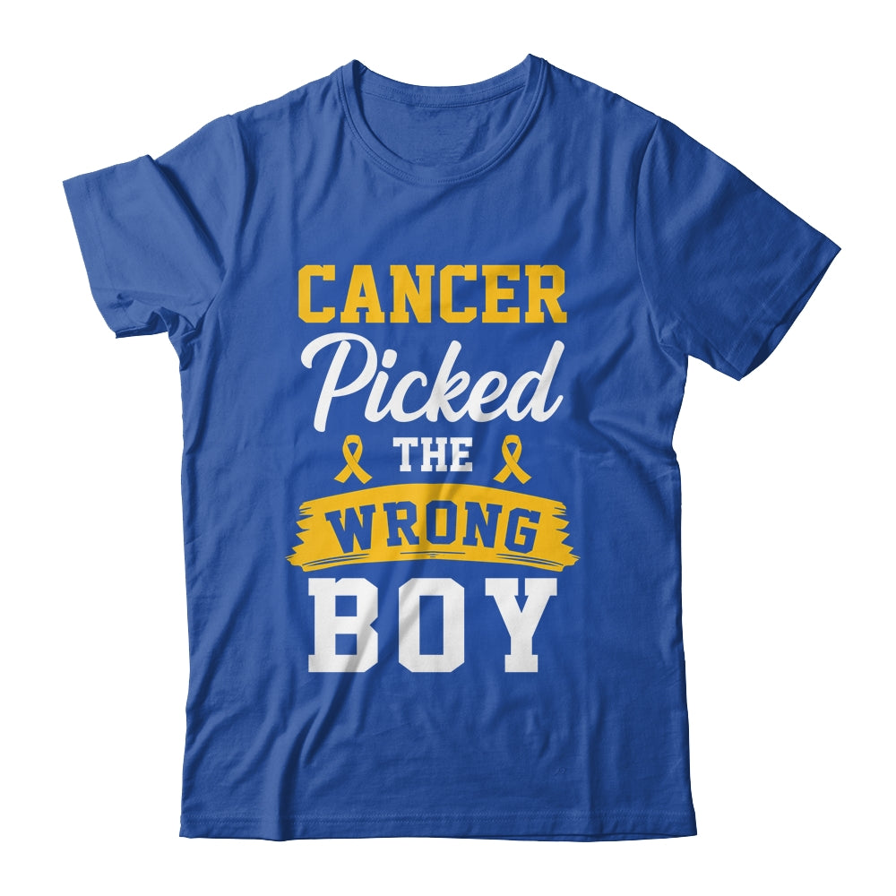 Childhood Cancer Picked The Wrong Boy Awareness Ribbon Kids Shirt & Hoodie | siriusteestore