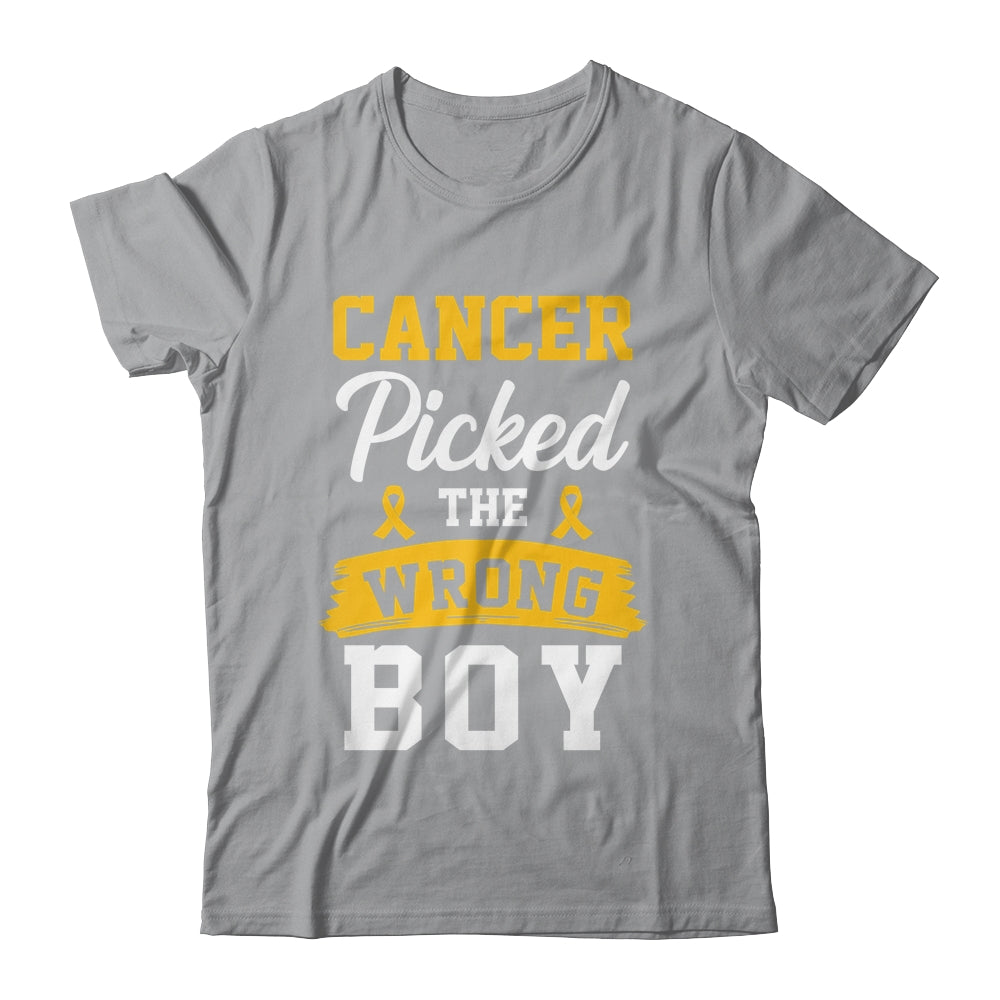 Childhood Cancer Picked The Wrong Boy Awareness Ribbon Kids Shirt & Hoodie | siriusteestore