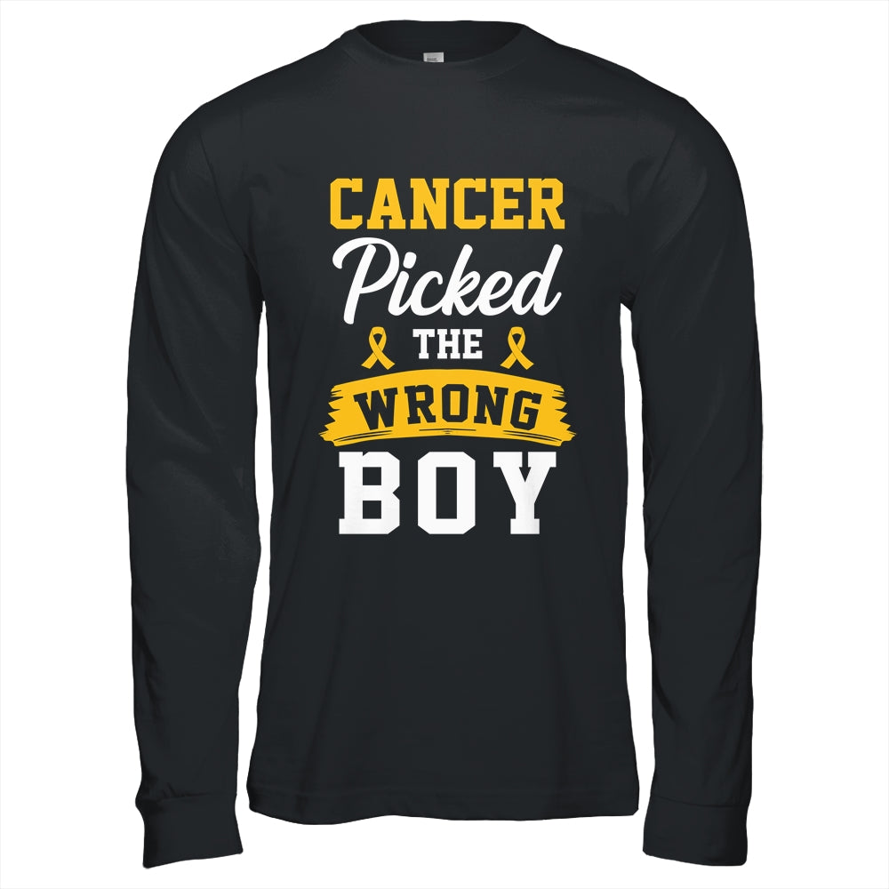 Childhood Cancer Picked The Wrong Boy Awareness Ribbon Kids Shirt & Hoodie | siriusteestore