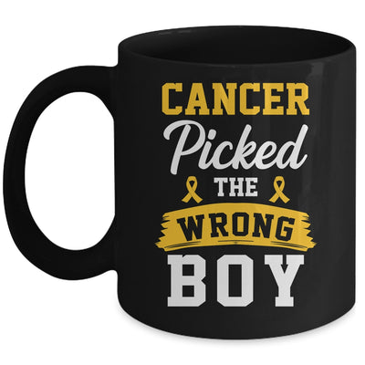 Childhood Cancer Picked The Wrong Boy Awareness Ribbon Kids Mug | siriusteestore